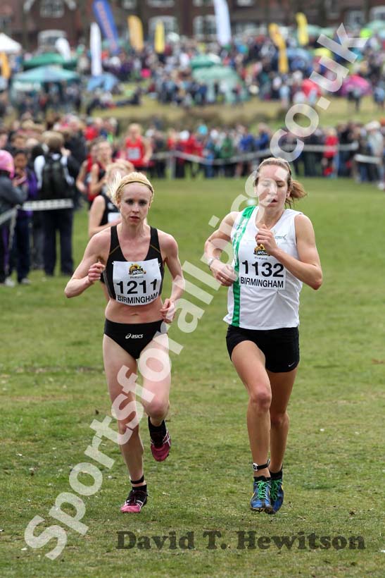 Gemma Steel (Leicestershire) and Steph Twell lead in the Senior Womens McCain Inter Counties Cross Country, Cofton Park, Birmingham.